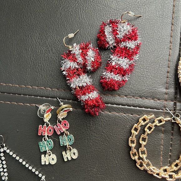 Lot of Earrings 10 pairs Hoops Christmas Rhinestones - Picture 3 of 6